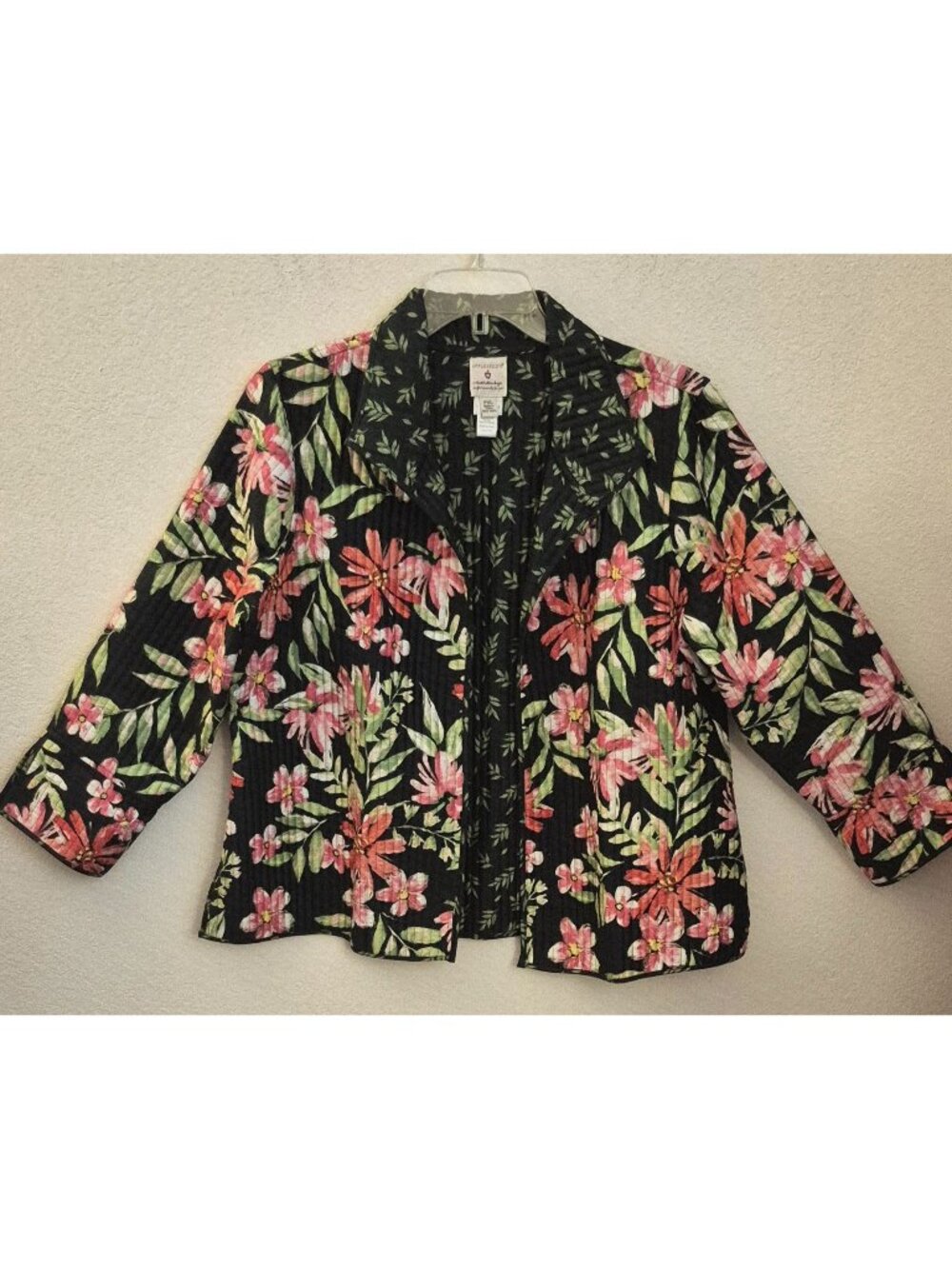 Appleseed's 100% Cotton Floral/Leaf Print Reversible Quilted Jacket P/XL EUC